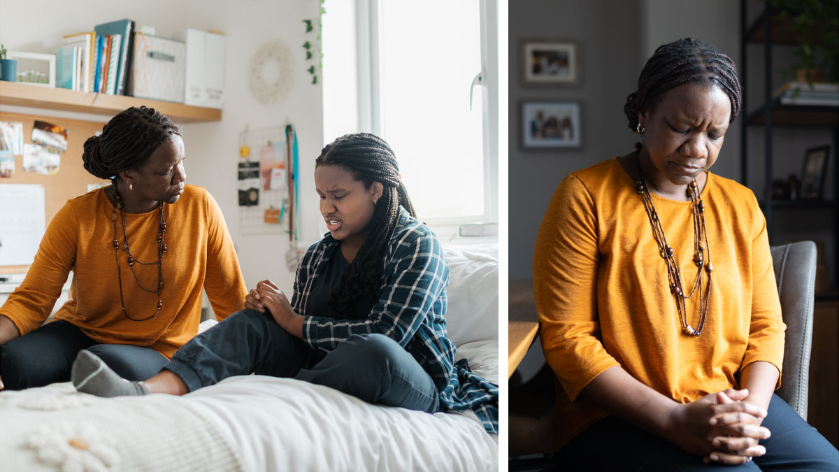 סדרת תמונות:‏ אימא מתאמצת לגעת ללב הבת שלה.‏ 1.‏ האימא מתפללת בחוזקה בפרטיות.‏ 2.‏ היא מקשיבה לבת שלה ששופכת את ליבה.‏