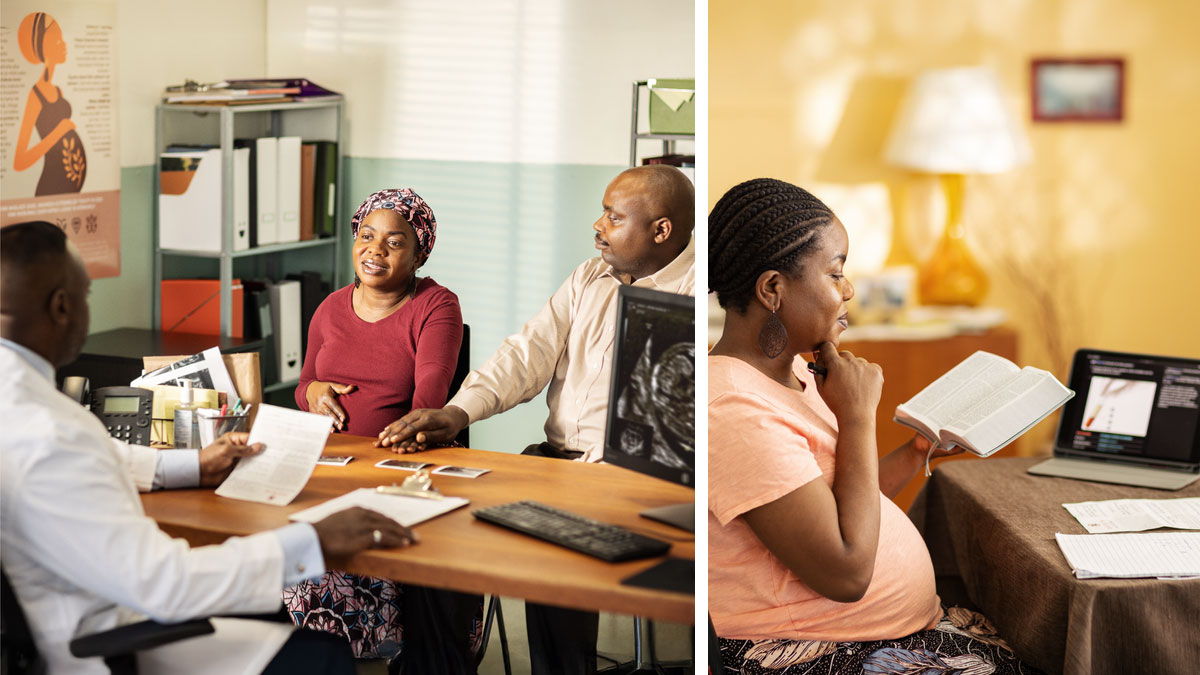 סדרת תמונות:‏ 1.‏ אחות בהיריון משתמשת במקרא,‏ בטאבלט,‏ בכרטיס ייפוי־כוח לטיפול רפואי ובמחברת כדי להתכונן ללידת התינוק שלה.‏ 2.‏ מאוחר יותר היא נמצאת במשרד של הרופא יחד עם בעלה.‏ הם מסבירים את עמדתם בכל הנוגע להליכים רפואיים המצריכים שימוש בדם.‏ הרופא מקשיב לה תוך כדי שהוא עובר על כרטיס ייפוי־הכוח לטיפול רפואי.‏
