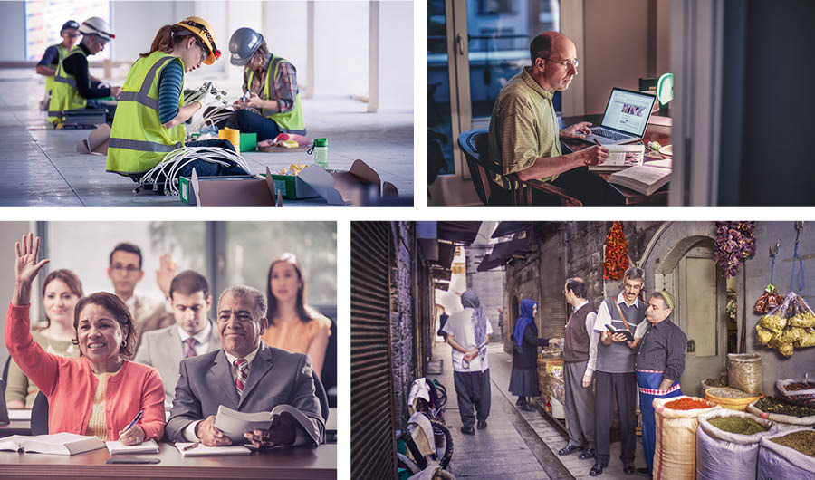 Cov duab: Yehauvas Cov Timkhawv ua tau ntau yam haujlwm rau Yehauvas. 1. Cov muam kho vaj kho tsev. 2. Ib tug kwvtij npaj ‘Phau Tsom Faj’ ua ntej nws mus qhia rau saum sam thiaj. 3. Ib tug kwvtij qhia Vajlugkub hos ib tug tshuaj kom tsis txhob muaj xwm dabtsi los raug nkawd. 4. Ib khub txij nkawm mus txoj Kev Kawm Rau Cov Qhia Lub Nceeg Vaj.