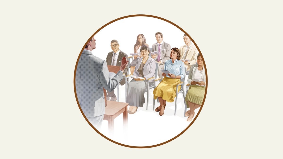 Cov nyob hauv lub koom txoos mloog ib tug kwv tij cev lus qhuab qhia.