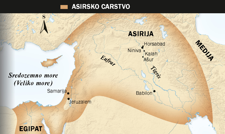 1. Asirski krilati bik; 2. Karta Asirskog carstva