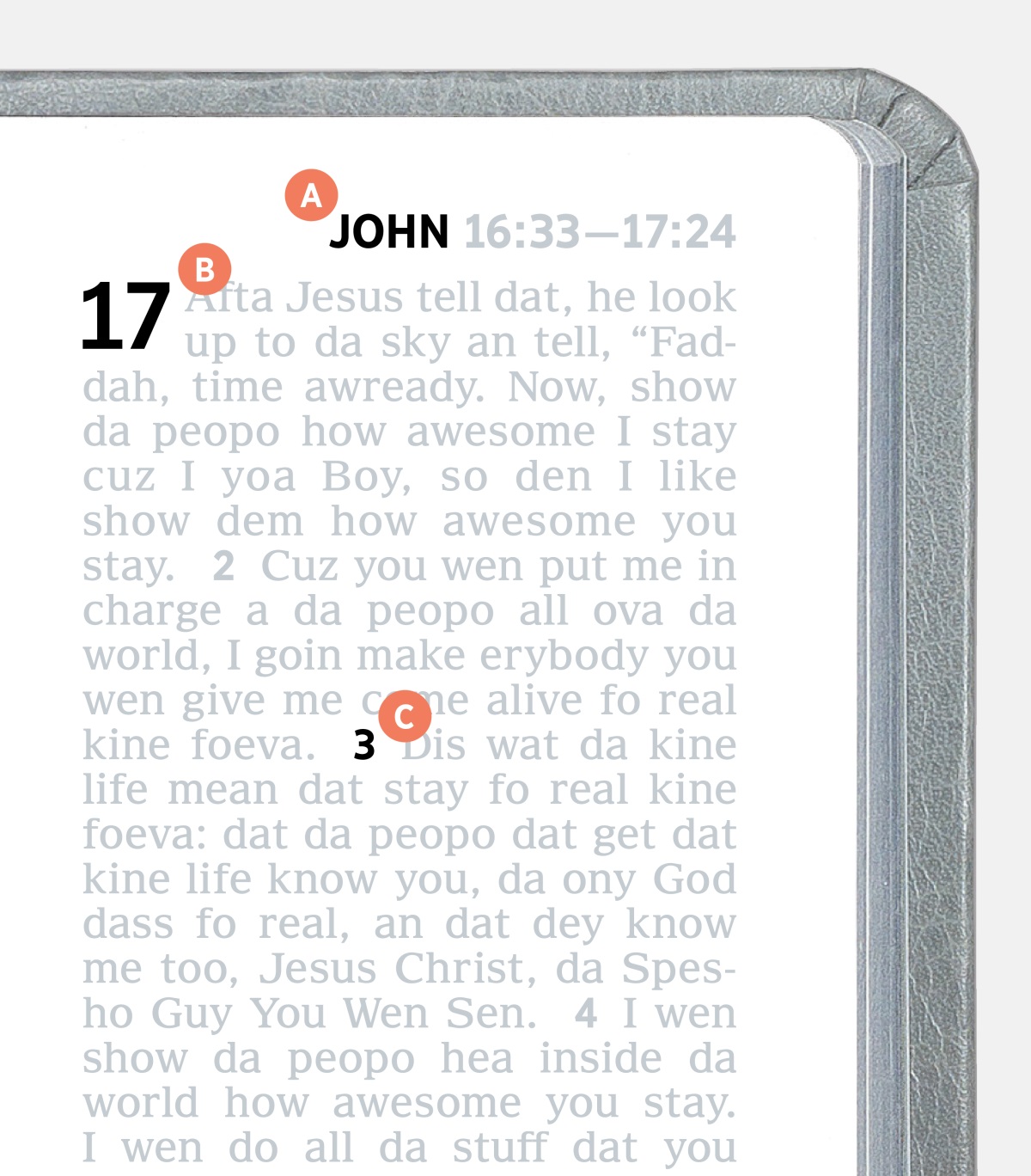Dis tell wat get fo A, B, an C on one page in da Bible.