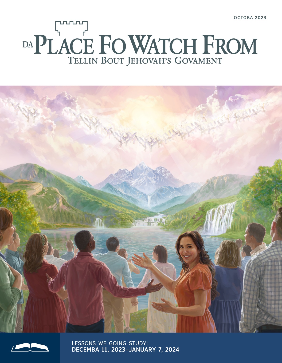 Angels in heaven an humans on one paradise earth all happy telling how awesome Jehovah.
