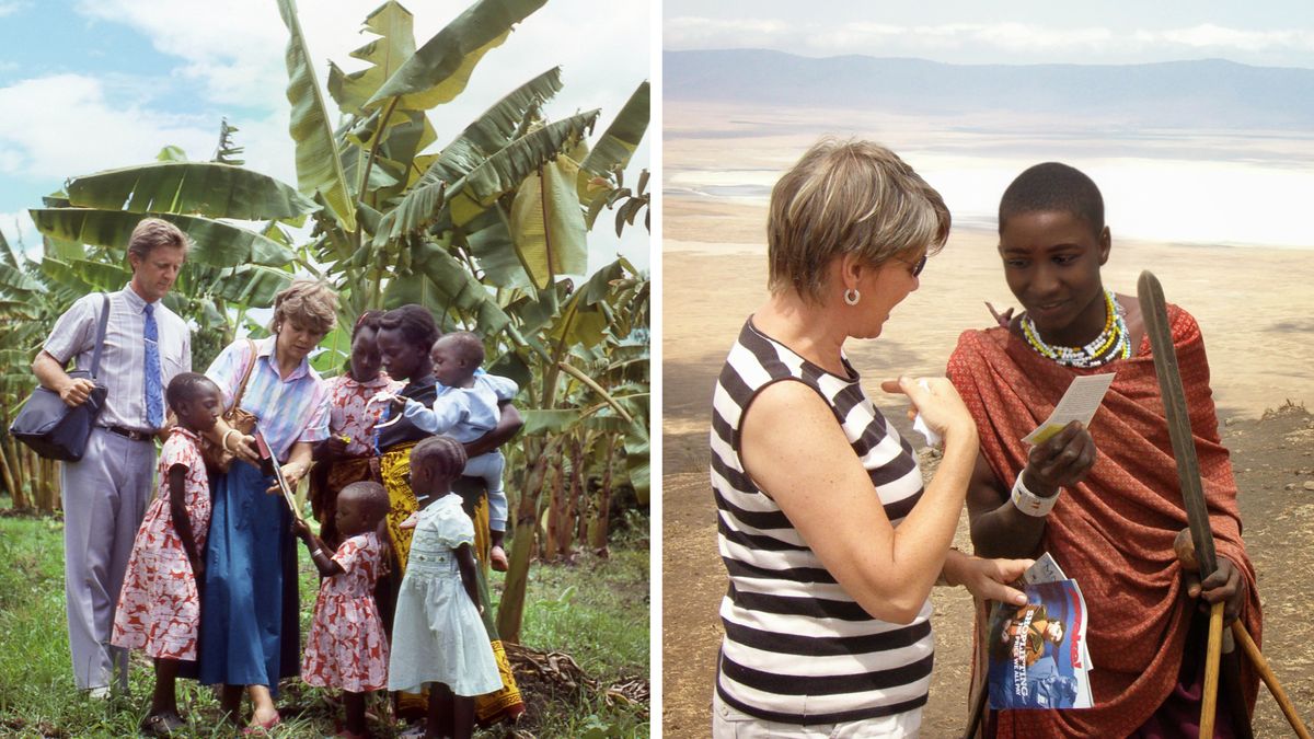 Pichas: 1. Mats an Ann-Catrin preaching to one maddah an her kids. 2. Ann-Catrin preaching to one Maasai boy.