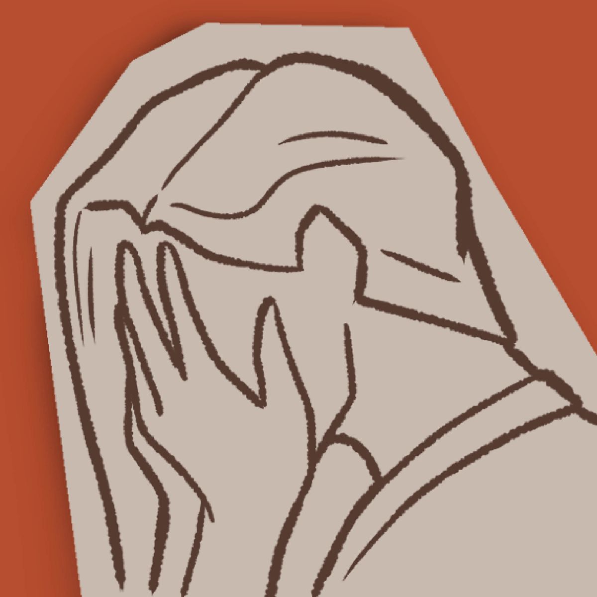 One picha dat show one wahine covering her face wit her hands cuz she sad.