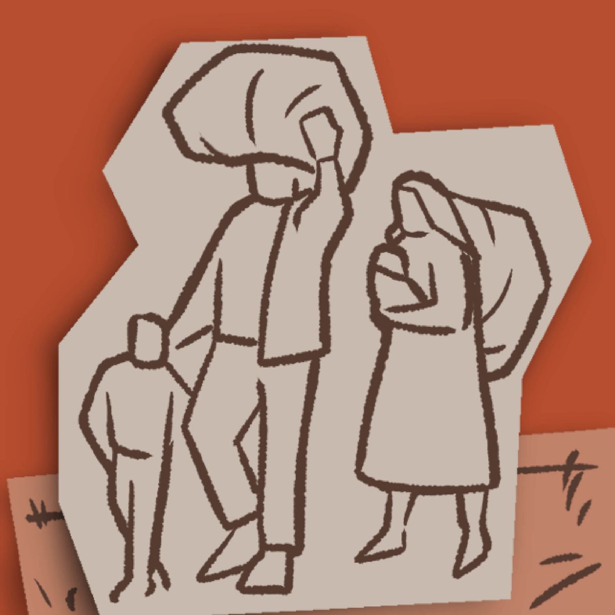 One picha dat show one family carrying dea tings in big bags.