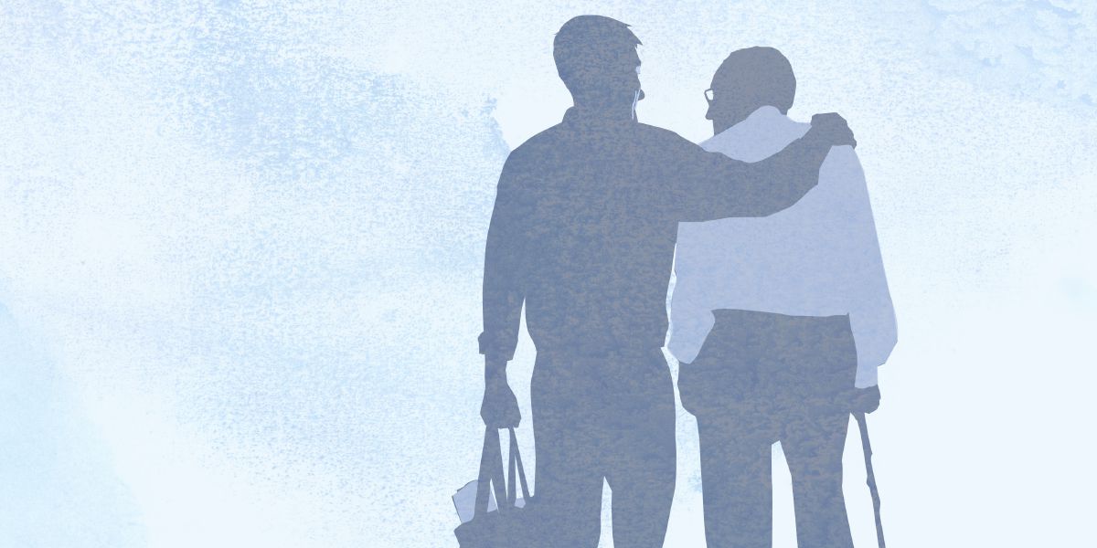 Որդին քայլում է իր տարեց հոր հետ