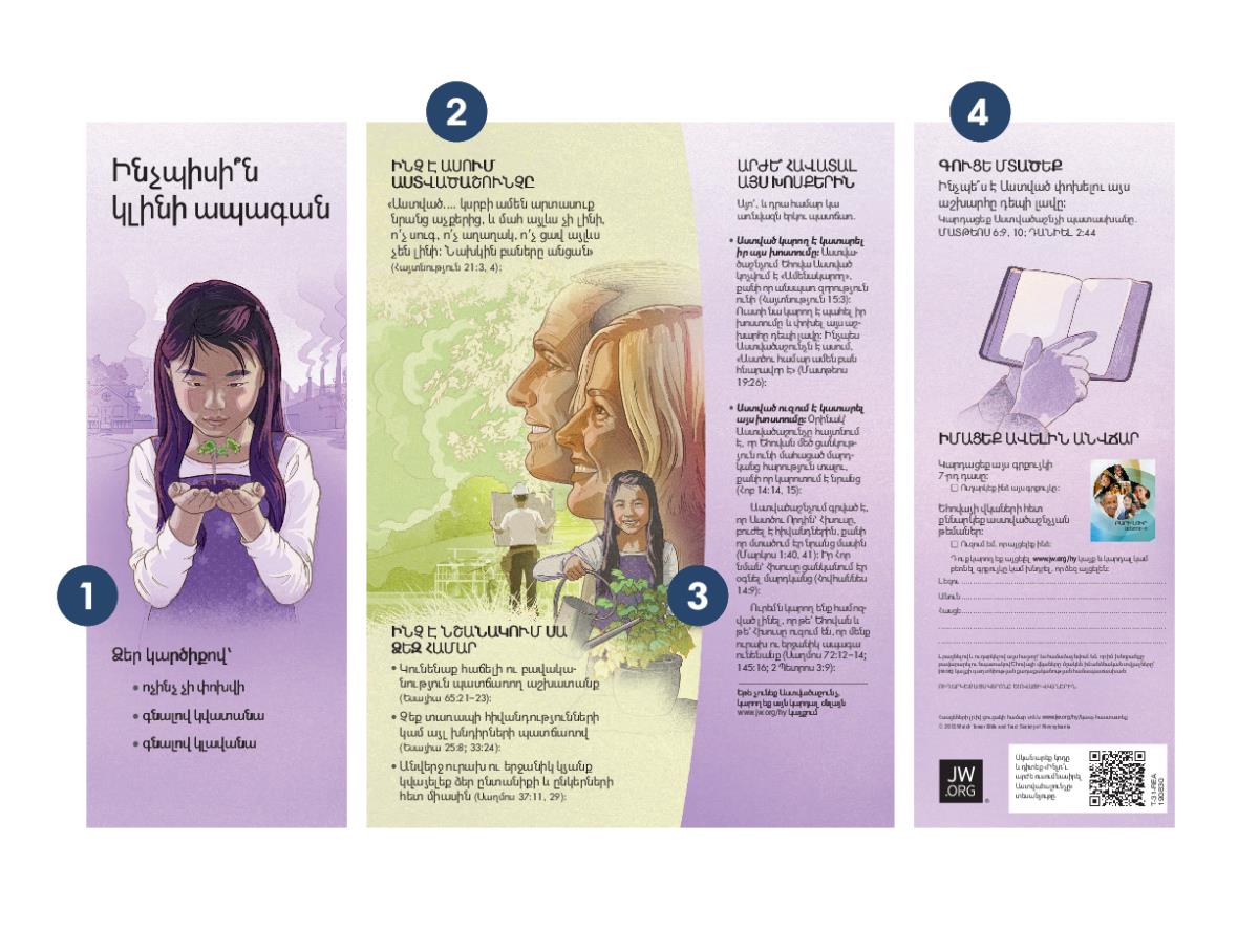 «Ինչպիսի՞ն կլինի ապագան» թերթիկը՝ վրան նշված 1-ից 4 թվերը, որոնք ցույց են տալիս թերթիկի առանձնահատկությունները