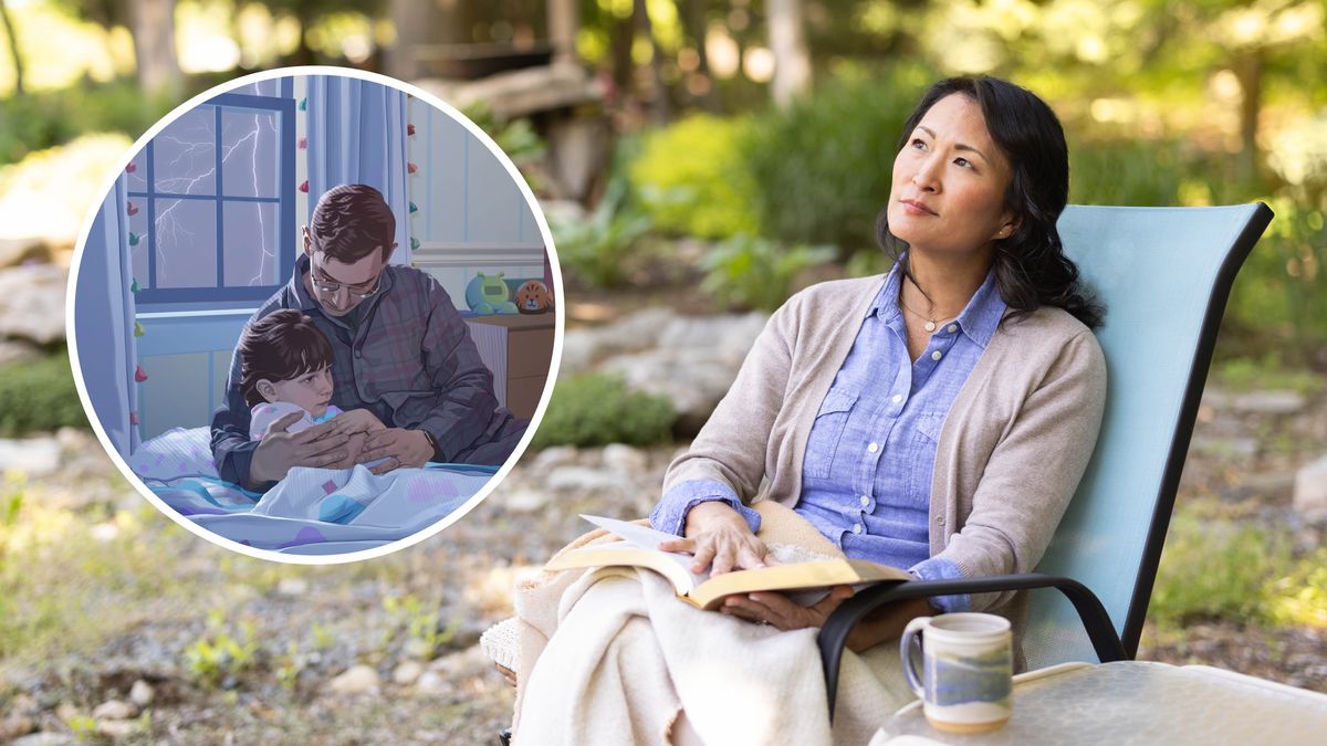 Քույրը Աստվածաշունչ է կարդում և խորհրդածում։ Փոքր նկարում գիշերը՝ ամպրոպի ժամանակ, հայրը հանգստացնում է իր վախեցած դստերը։