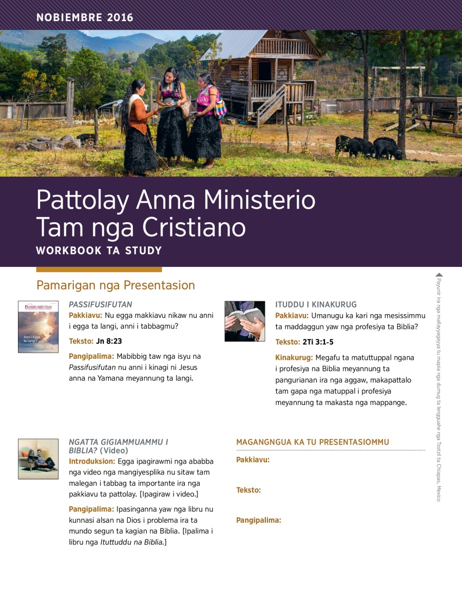 Pattolay Anna Ministerio Tam nga Cristiano—Workbook ta Study, Nobiembre 2016