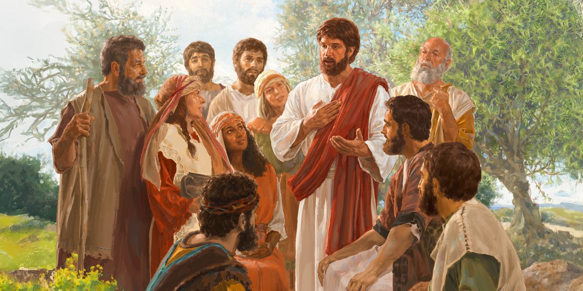 Yesus sedang mengajar banyak pria dan wanita.