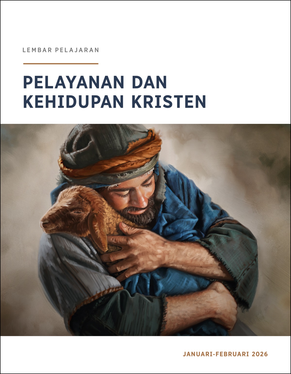 Seorang gembala dengan hangat memeluk dombanya.