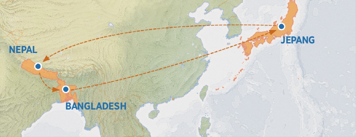 Dari Jepang ke Nepal, Bangladesh, lalu kembali ke Jepang