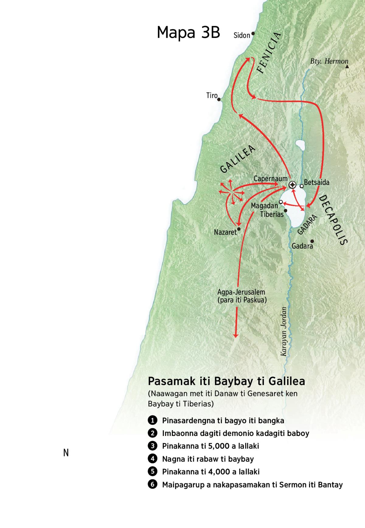 Mapa dagiti nangasabaan ni Jesus iti aglawlaw ti Galilea, Fenicia, ken Decapolis
