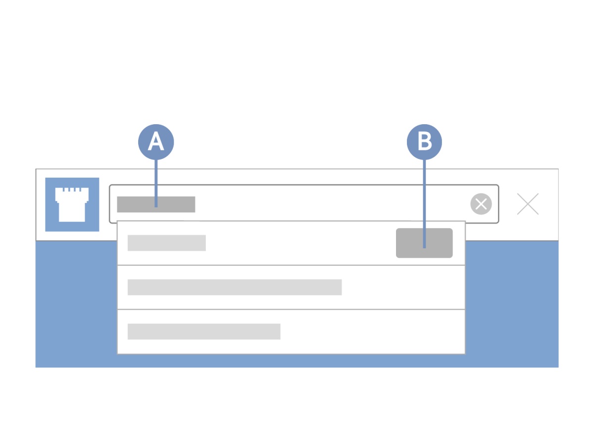 Ti search feature ti “Watchtower ONLINE A LIBRARIA.” Ipakita ti Label A ti nai-type a sao iti search box. Ipakita ti Label B dagiti nabirokan a sao a kapada ti nai-type ken adda sao a “Topiko” iti abayna.
