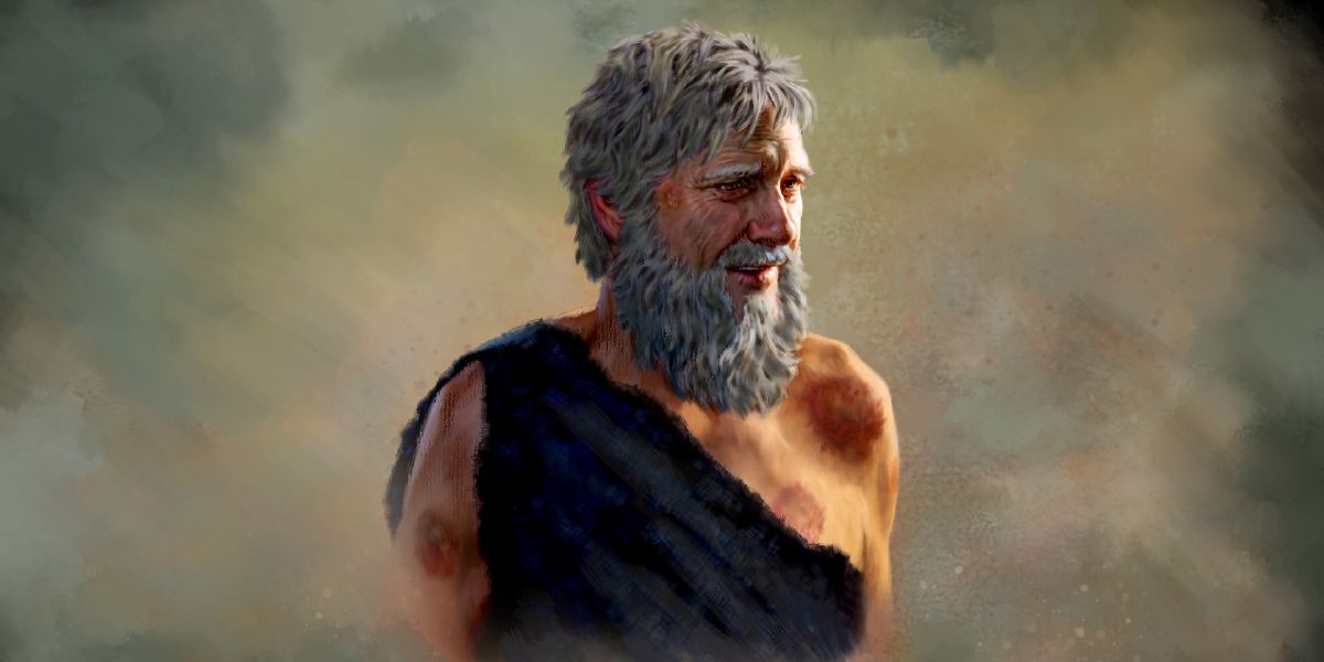 Job er þjáður og húð hans er dökk af sjúkdómi.