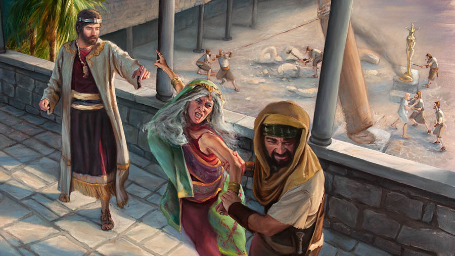 Il re Asa ordina di rimuovere sua nonna Maaca dalla posizione di regina madre. Una guardia la afferra per un braccio e lei oppone resistenza. Sullo sfondo alcuni leali sostenitori di Asa distruggono degli idoli.