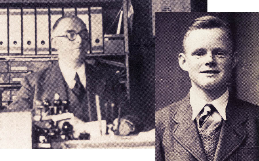 Collage: 1. Rolf Appel nell’ufficio della sua tipografia. 2. Walter Appel.