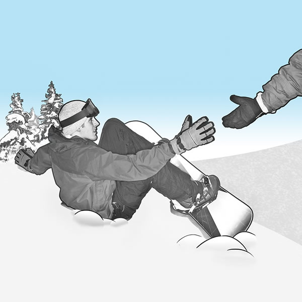 Ragazzo con snowboard che è caduto