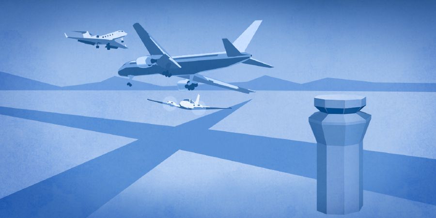 Alcuni aerei provenienti da varie direzioni si avvicinano all’aeroporto