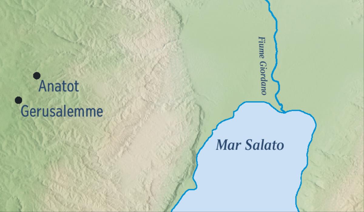 Una cartina che indica Gerusalemme e Anatot, la città natale di Geremia