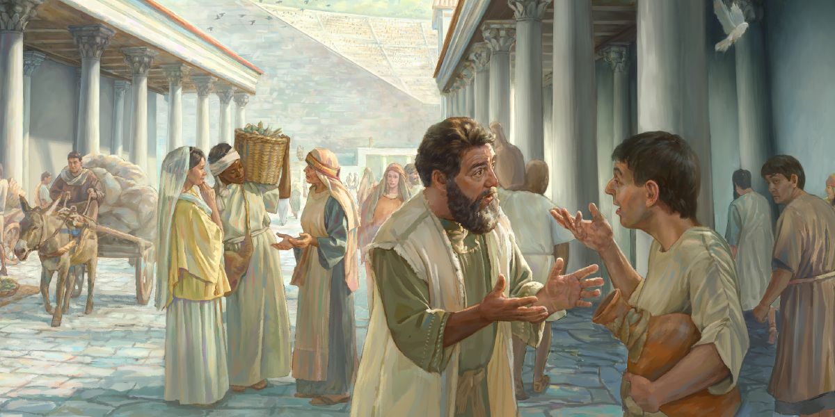 Cristiani predicano lungo una strada di Efeso