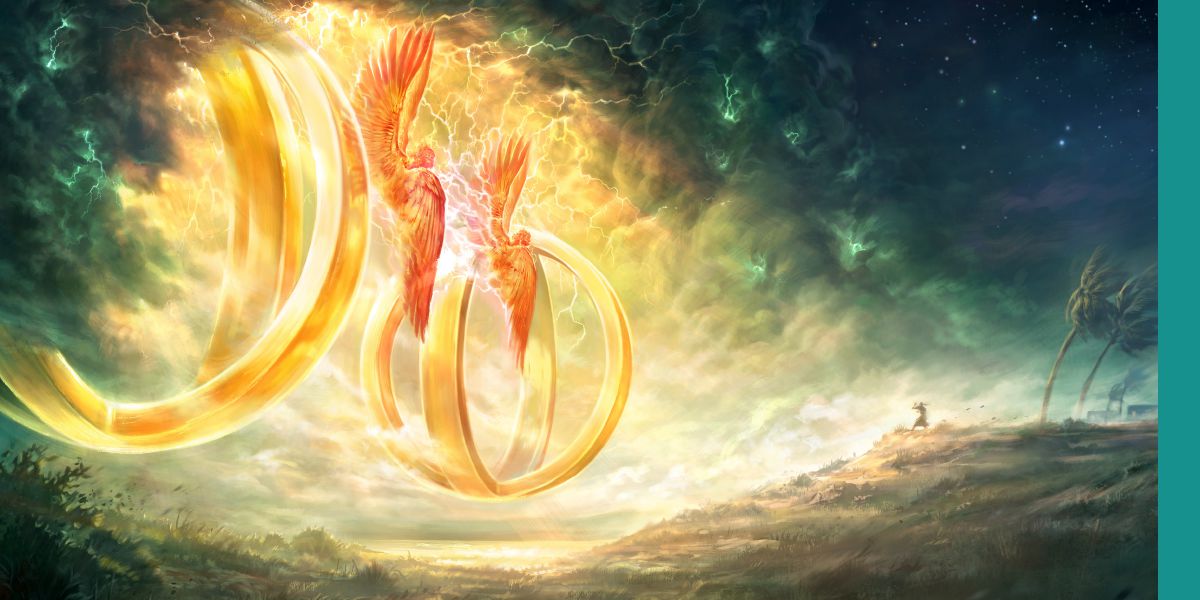 Ezechiele ha una visione del carro celeste di Geova che si avvicina con un vento di tempesta.