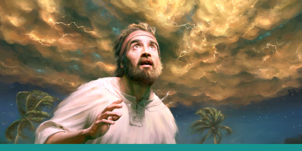 Ezechiele ha la sua prima visione, accompagnata da vento, una nuvola immensa e fuoco sfavillante.
