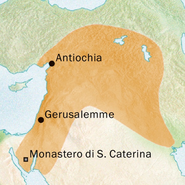 Cartina dell’area intorno ad Antiochia e Gerusalemme dove si parlava siriaco