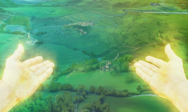 Mani dal cielo indicanti la strada che conduce l’umanità ubbidiente verso un futuro migliore su una terra paradisiaca