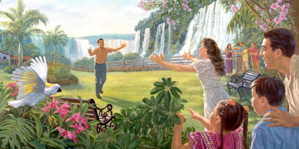 Paradiso sulla terra dove non ci sono sofferenze ma solo persone felici e famiglie riunite dalla risurrezione