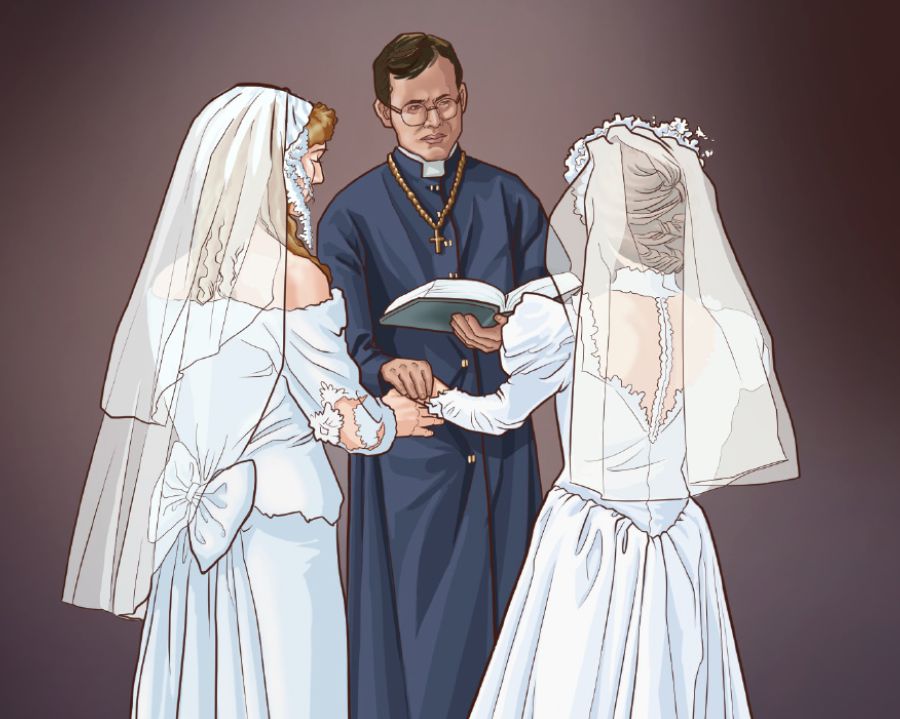 Un sacerdote celebra un matrimonio tra lesbiche