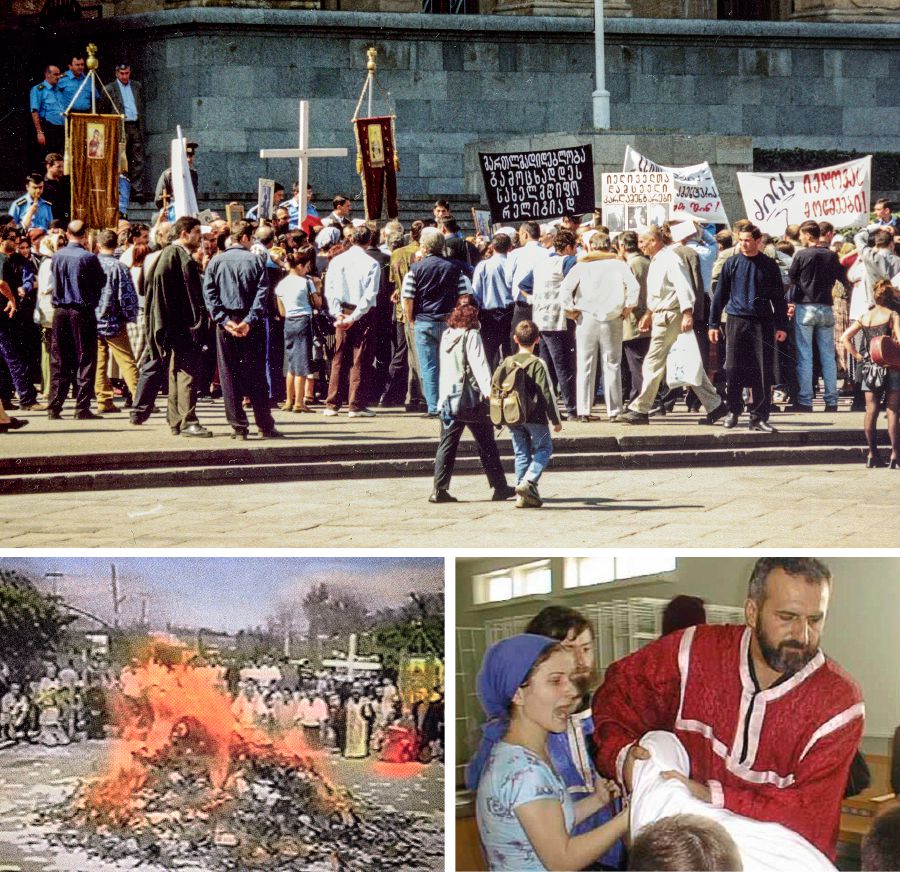 Un raduno di un gruppo ortodosso estremista in Georgia; alcune nostre pubblicazioni vengono bruciate pubblicamente; membri di una congregazione vengono aggrediti