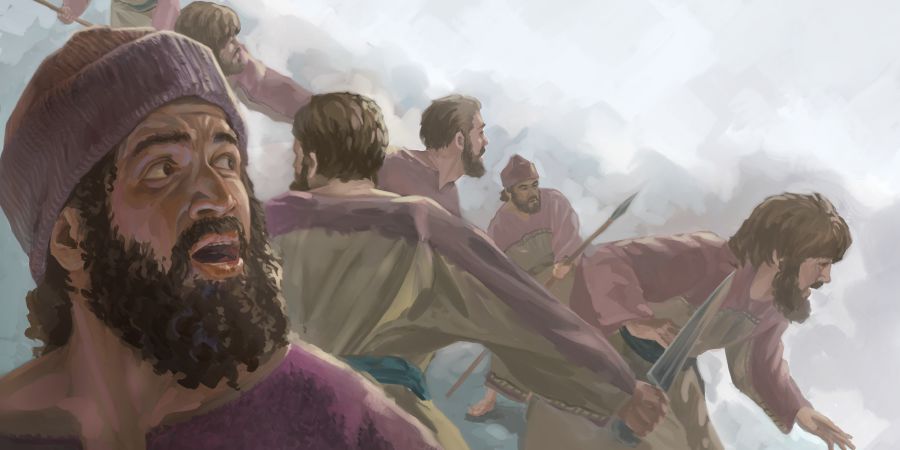 ミディアン人の兵士たちが恐れを感じている。