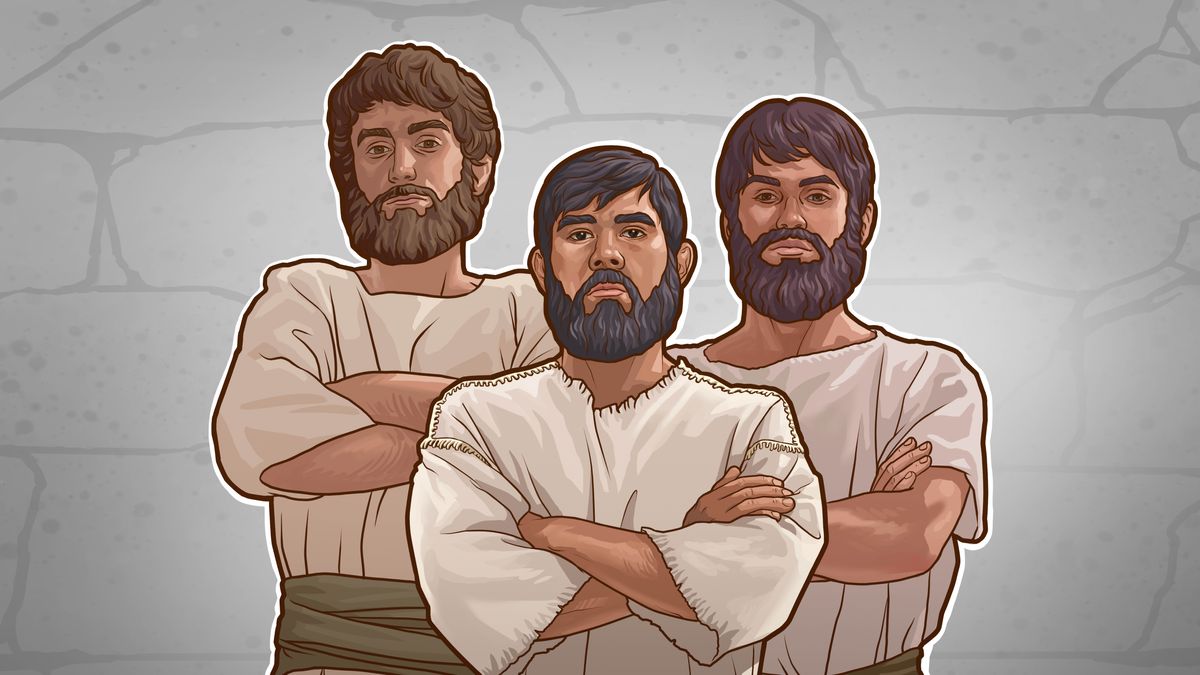 イスラエルの3人の男性が石壁の前で腕を組んで立っている。