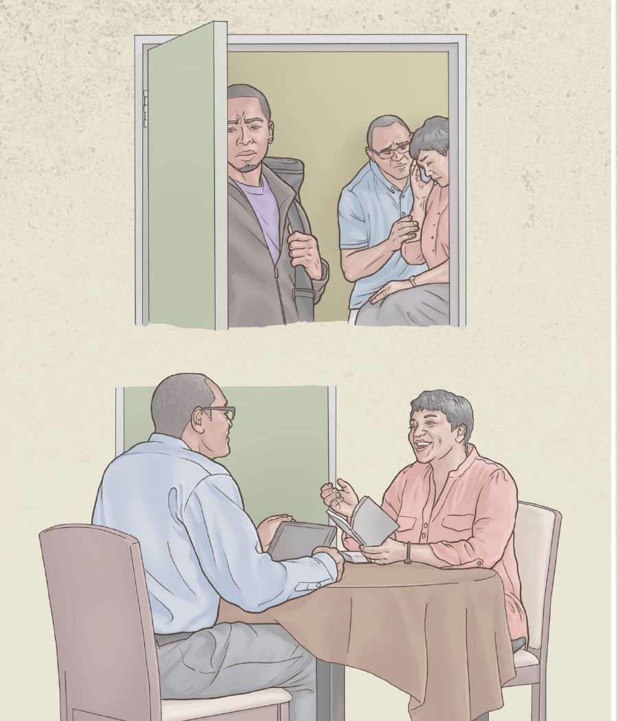 反抗的な息子が家を出て行くのを見て動揺している両親。しかし2人は引き続き家族の崇拝を行なっている