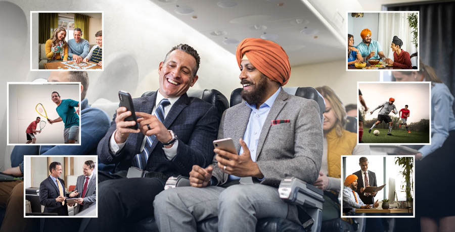 Wong lanang Kaukasian lan wong lanang Sikh lagi nduduhké foto.