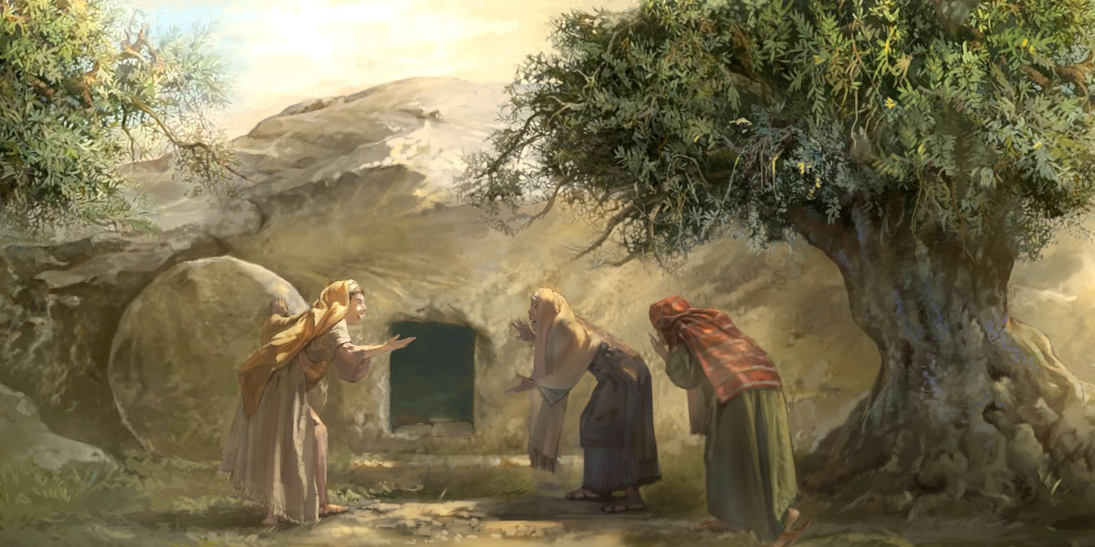 Para wong wadon kagèt wektu ndelok kuburané Yésus kosong