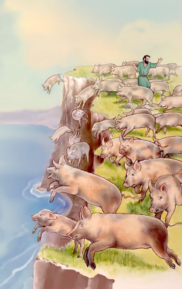 Babi-babi padha njegur ing laut saka tebing