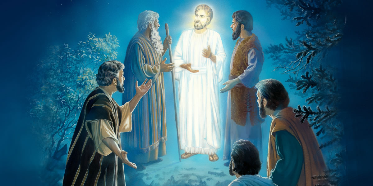 Yésus ditransfigurasi ing ngarepé Pétrus, Yakobus, lan Yohanes; Rasul-rasul ndelok Musa lan Élia