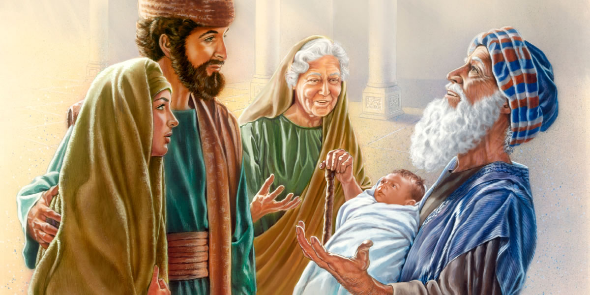 Yusuf, Maria, lan Nabiah Hana ndelok Siméon nggéndhong bayi Yésus