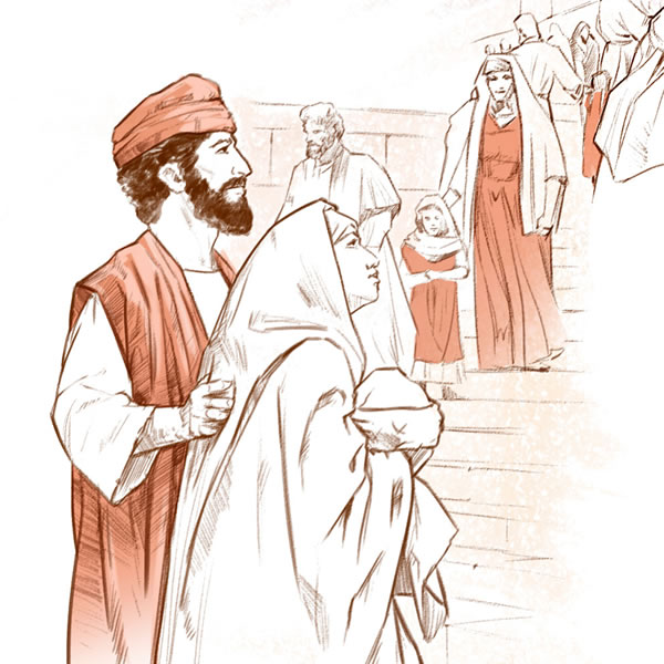 Yusuf lan Maria nggawa bayi Yésus ing bait kanggo mènèhi kurban pasucèn