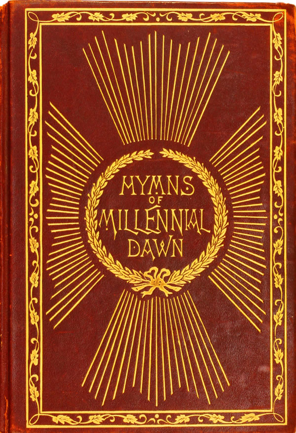 Bagéan ngarep buku Hymns of the Millennial Dawn taun 1905