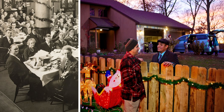 1. Keluarga Bètel Brooklyn ngrayakké Natal sing pungkasan ing taun 1926; 2. Seksi Yéhuwah omong-omongan karo tanggané