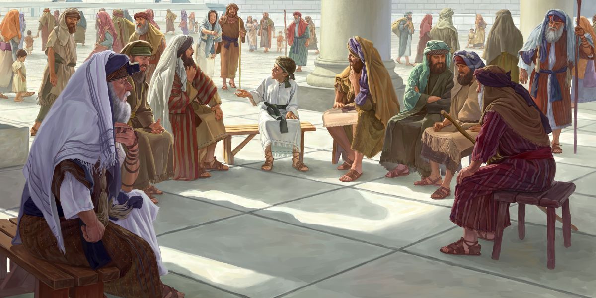 Yésus sing umuré 12 taun lungguh bareng karo guru agama ing bait