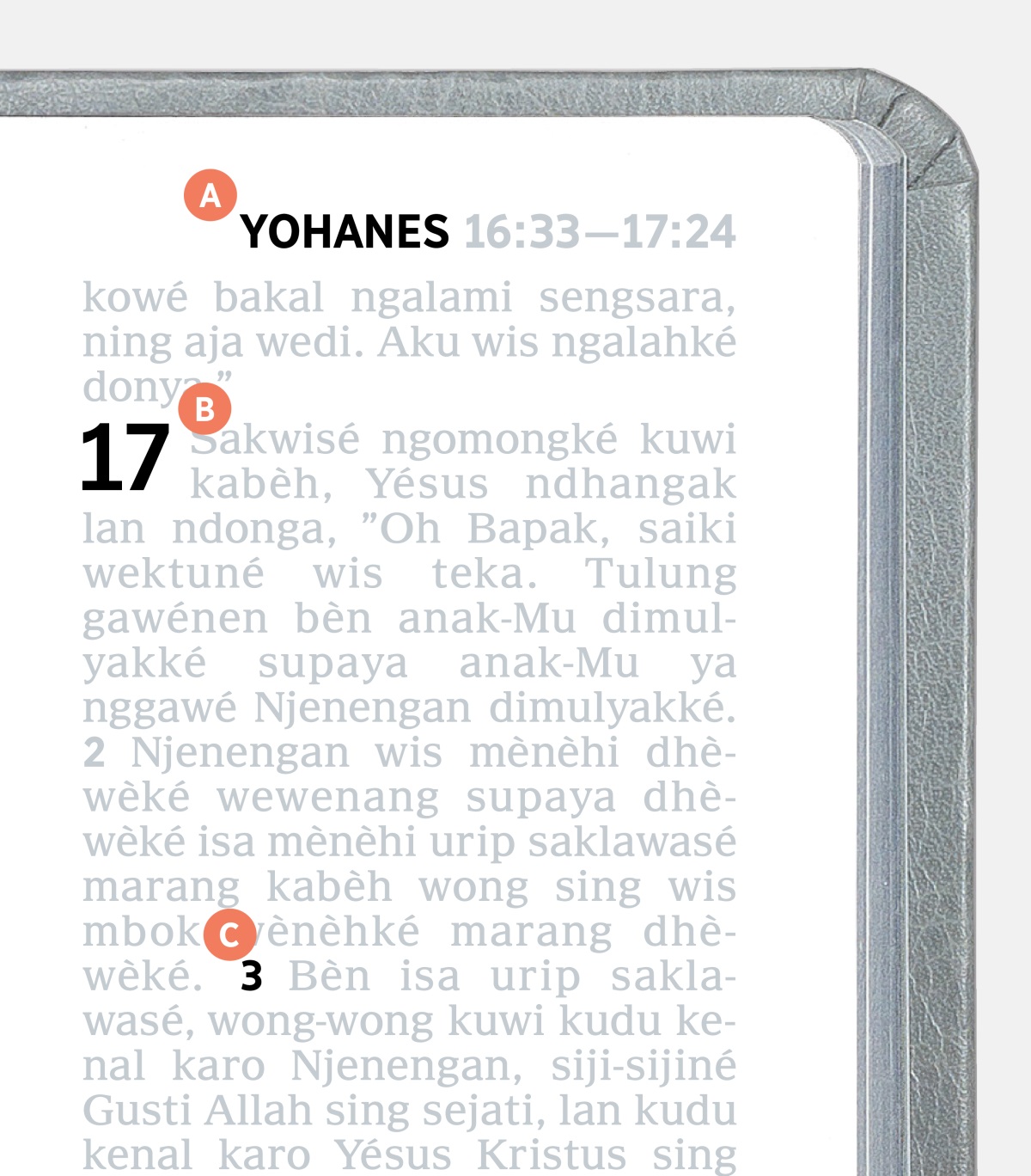 Keterangan huruf A, B, karo C ing Alkitab.