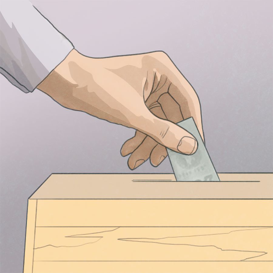 Nyumbang dhuwit ing kothak sumbangan