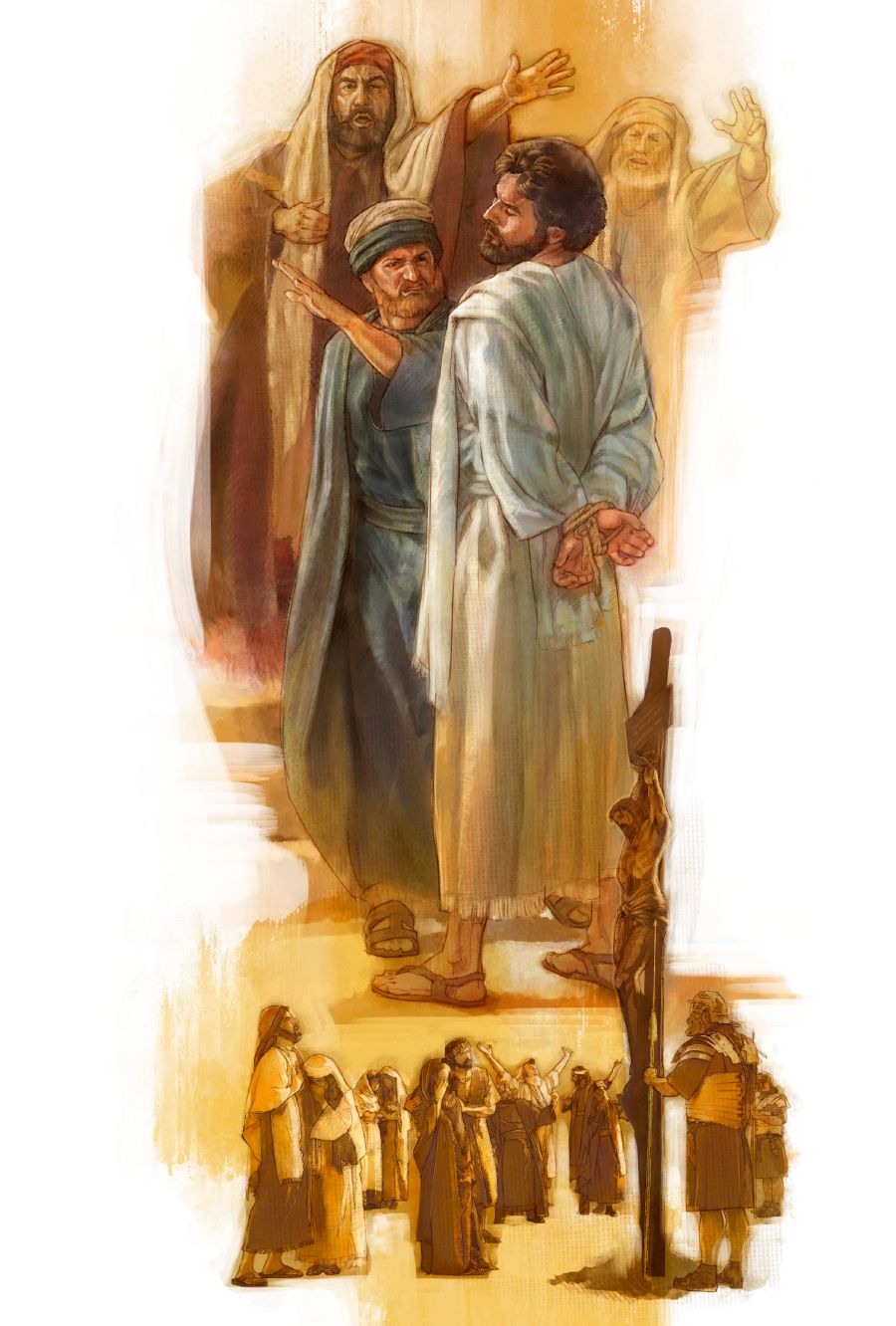 Yésus dikampleng; banjur, wong-wong padha sedhih ndelok Yésus mati ing cagak