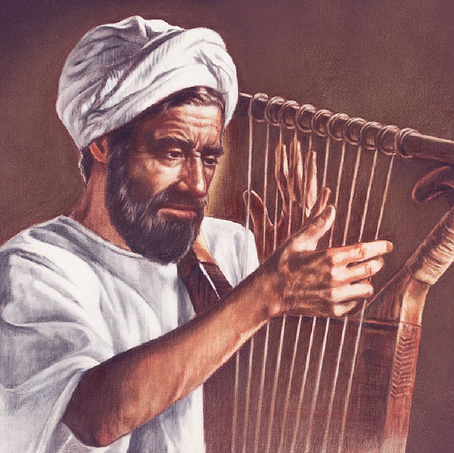 Sing nulis Jabur lagi maén harpa