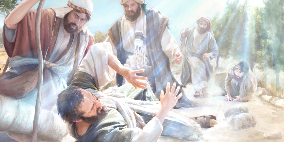 Saul tiba wektu ana cahya saka langit sing sumunar ing sakiwa tengené Saul